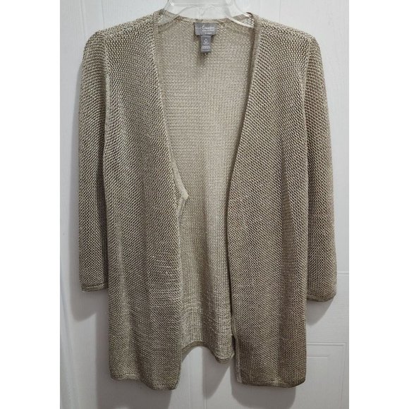 Chicos Travelers Women's Open Knit Open Cardigan Sweater Gold Metallic Sz 0 (S) - Picture 1 of 8